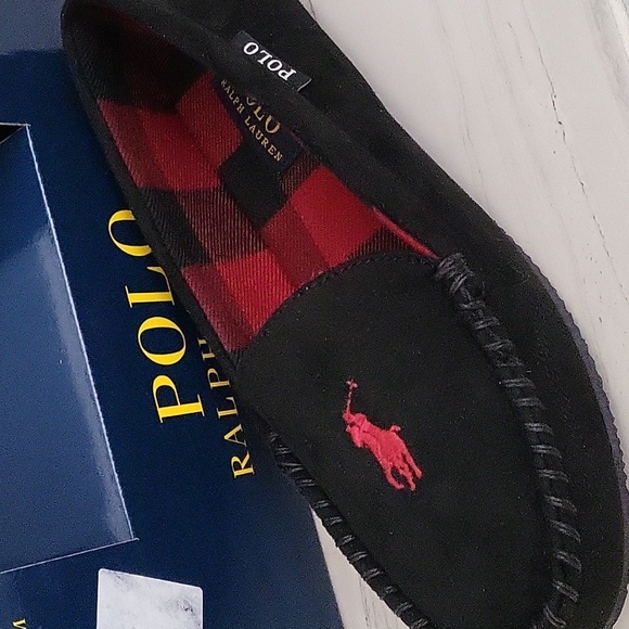 polo ralph lauren womens slippers big pony logo Size 6 9 Black - Picture 3 of 4